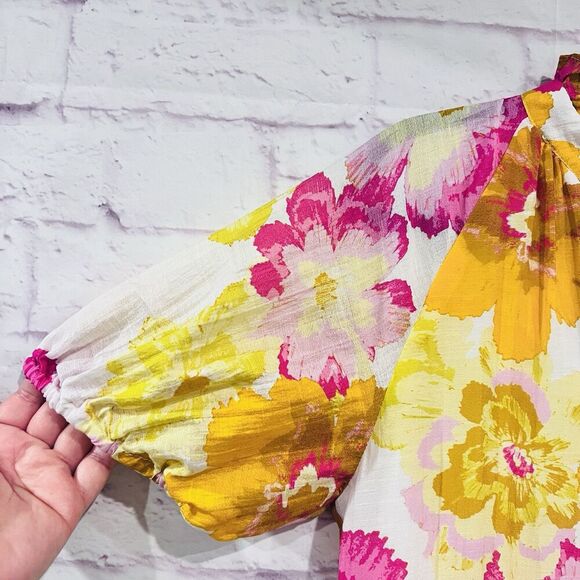 Cece V Neck Relaxed Short Sleeve Floral Print Tiered Babydoll Dress Size Small - Picture 5 of 11